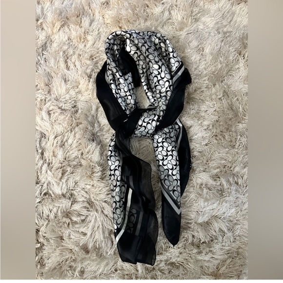 Coach Silk Scarf in Black & Silver with Small C’s - Picture 4 of 4
